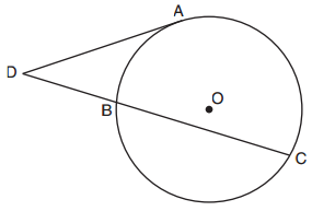 Diagram for question 9 showing tangent and secant from an external point to a circle.