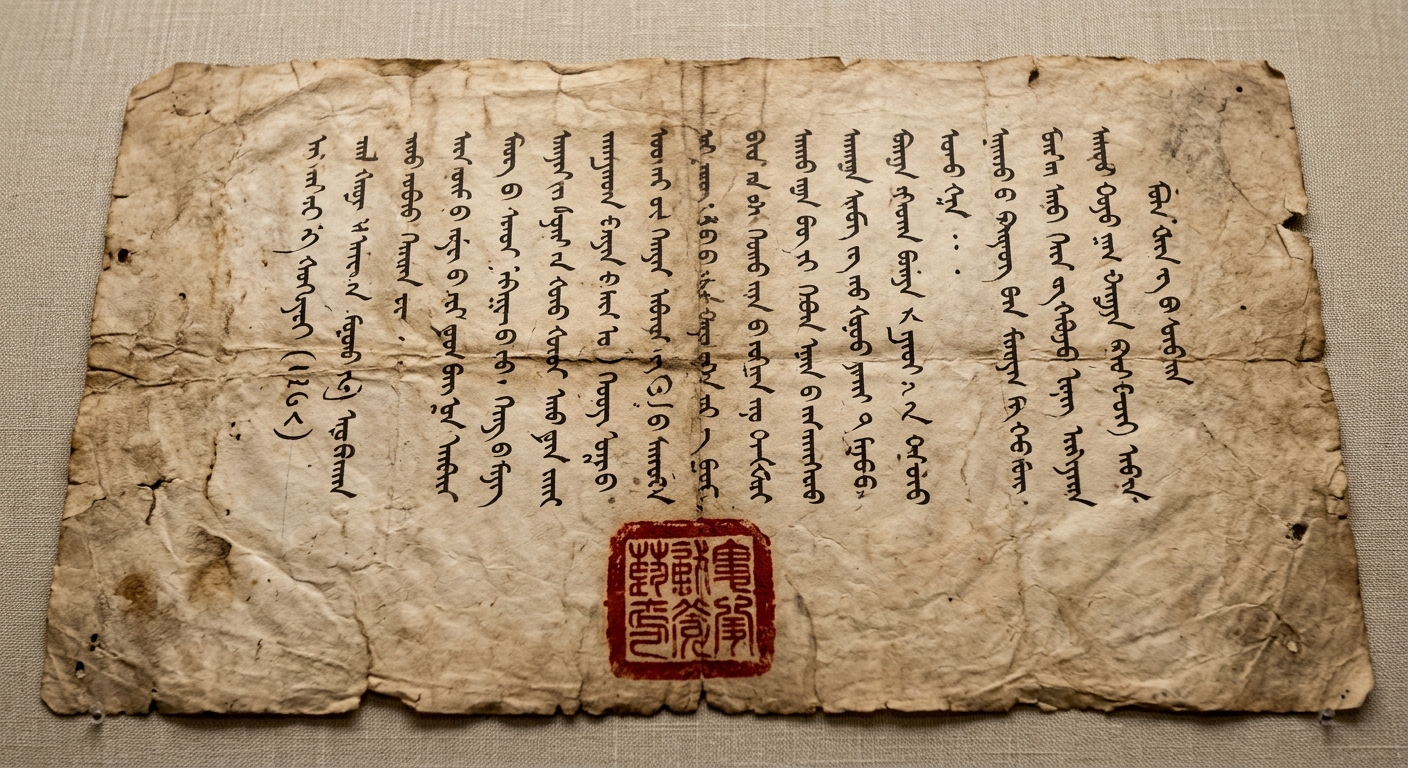 null A Mongol-era decree with a red seal granting safe passage and access to relay stations.