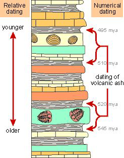 Relative and numerical dating in layered rocks