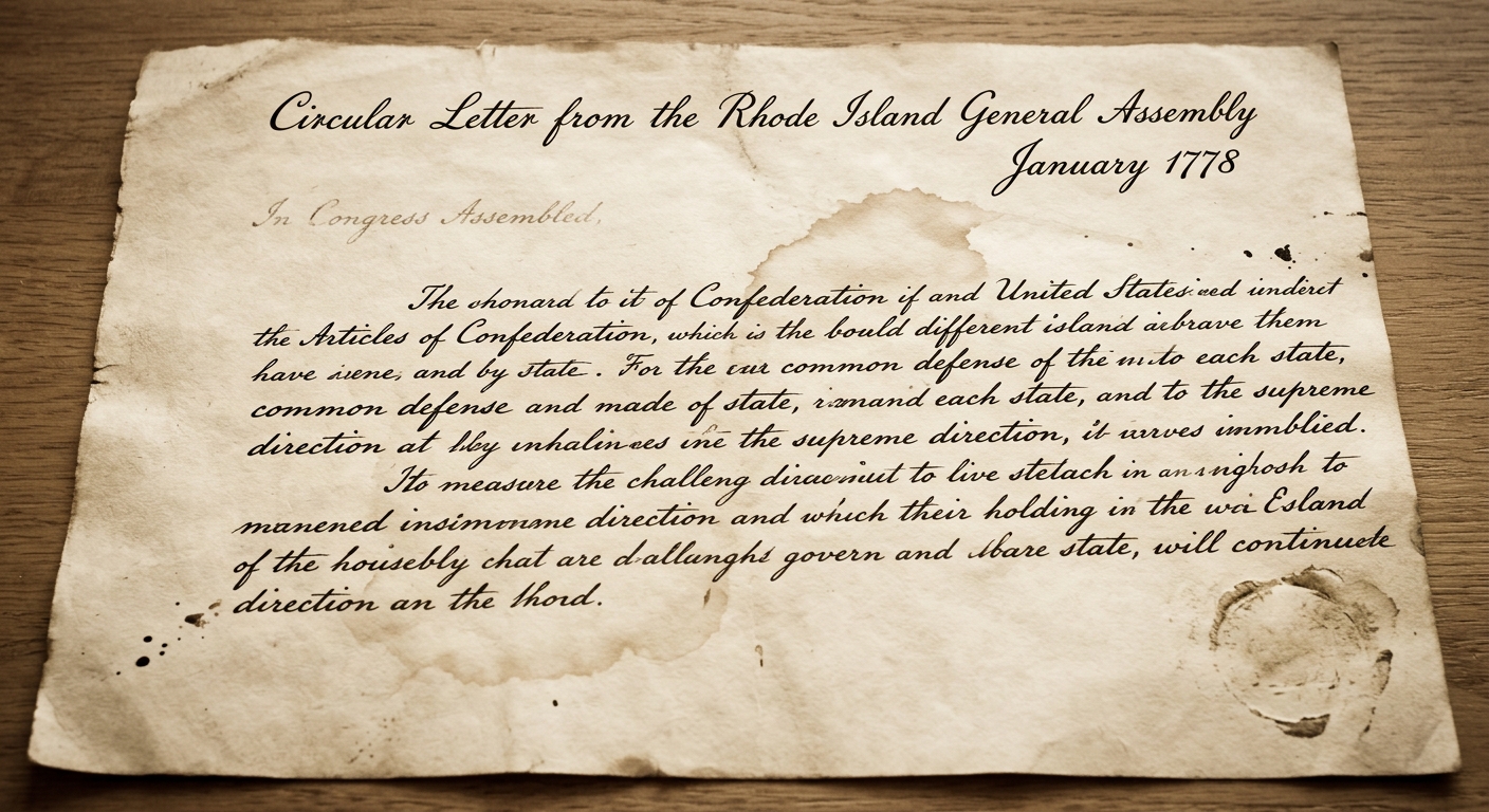 Aged parchment document dated January 1778 with cursive handwriting about the Articles of Confederation and a wax seal impression.