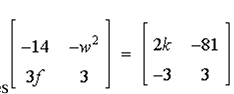 Matrix equation with variables w, f, and k