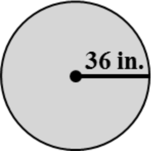 Circle with radius labeled 36 inches.