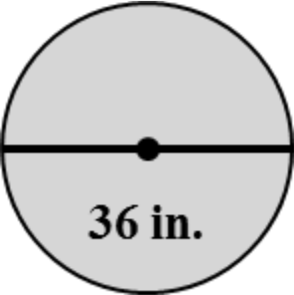 Circle with diameter labeled 36 inches.