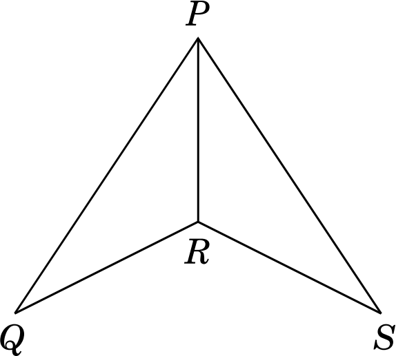 Triangle PQR and triangle PSR sharing side PR