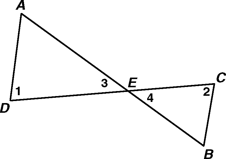 Intersecting segments AB and CD forming triangles AED and BEC with angles 1,2,3,4 marked