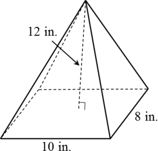 Rectangular pyramid with base 10 inches by 8 inches and height 12 inches.