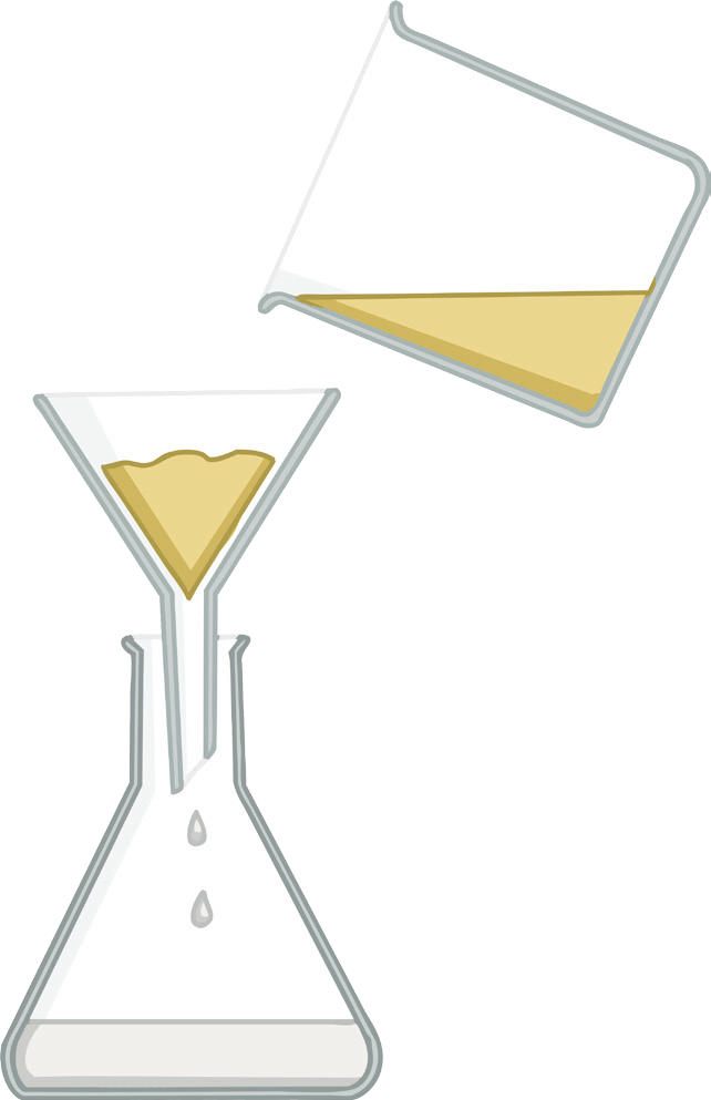 Diagram of a filtration setup with a funnel, filter paper, and conical flask.