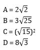 Definitions of expressions A, B, C, and D