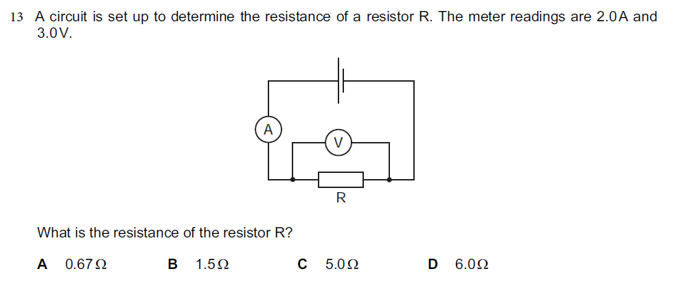 Circuit diagram with ammeter, voltmeter and resistor R