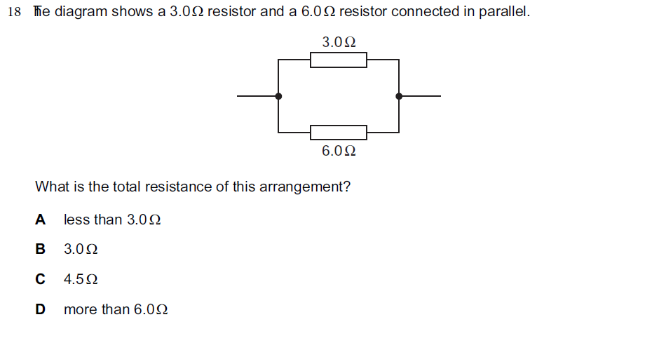Parallel circuit with 3.0 ohm and 6.0 ohm resistors