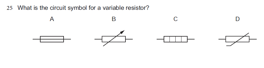 Four circuit symbols labeled A, B, C and D for different resistor symbols