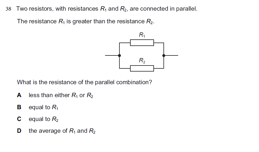 Circuit diagram showing two resistors R1 and R2 connected in parallel