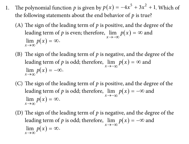 null Question 1 polynomial end behavior multiple choice