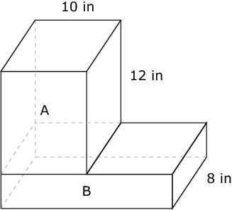 Diagram of blocks A and B with dimensions 10 inches, 12 inches, and 8 inches labeled.