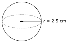 Sphere with radius r = 2.5 cm