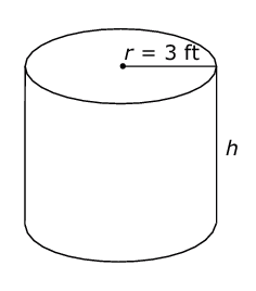 Right cylinder with radius 3 feet and height h